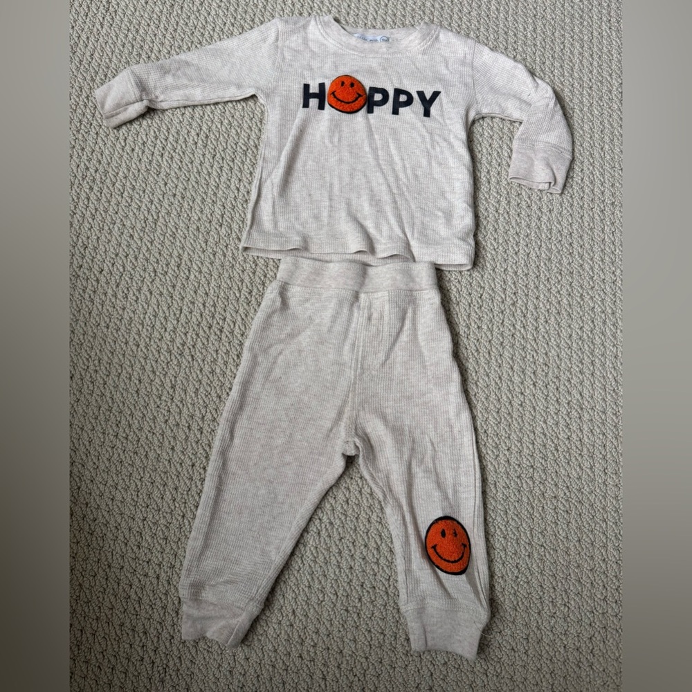 Little Mish Cream and Orange Happy Face Top and Pant